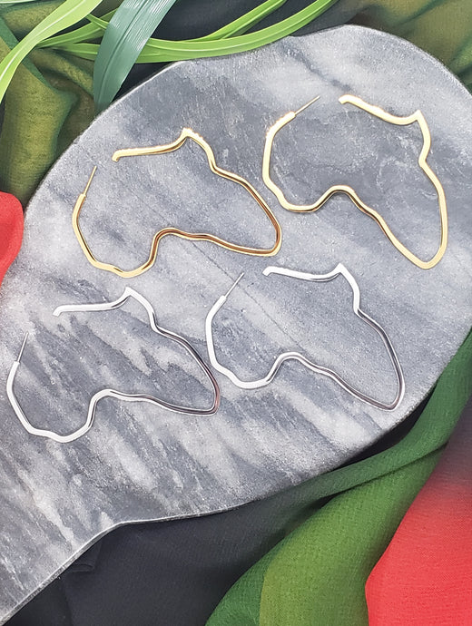 Silver and Gold Africa map hoop earrings