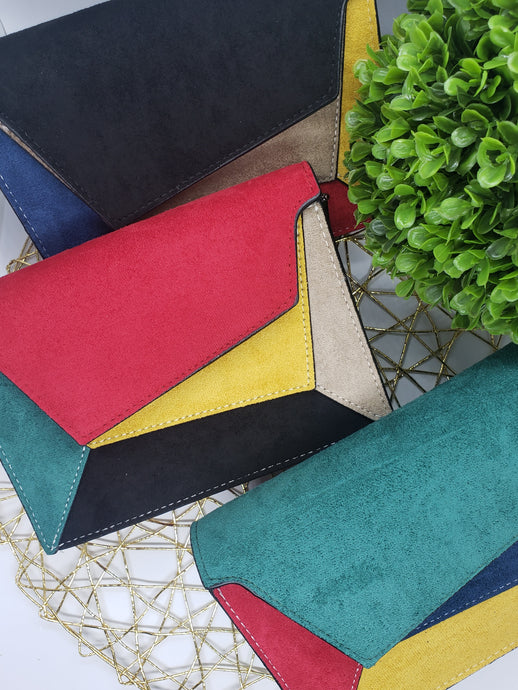 Suede Colorblock Multi color crossbody handbag purse