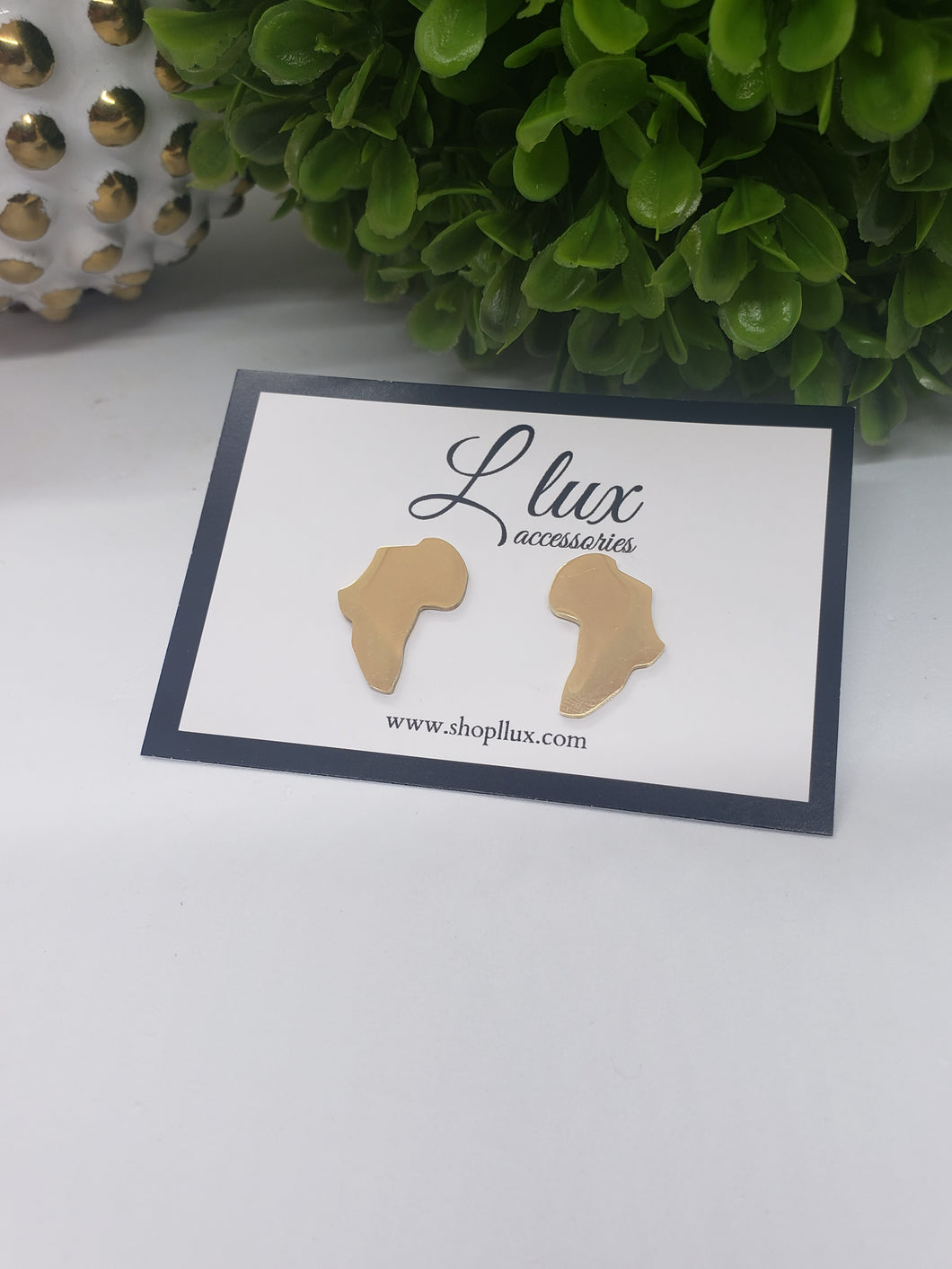 Gold Africa map stud earrings