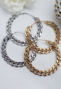 Silver and Gold Cuban link large hoop earrings