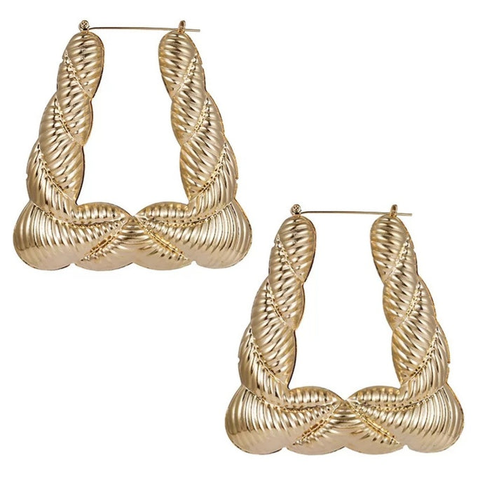 Triangle shape large gold Bamboo earrings